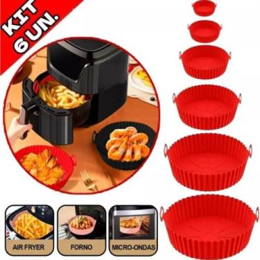 Imagem de Kit 6 Formas Silicone Redonda Com Alça Para Air Fryer Fritadeira Eletr