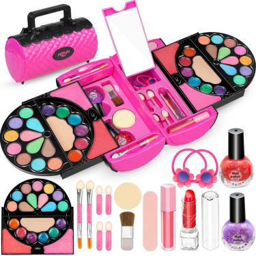 Imagem de Kit de maquiagem Hollyhi Real Kids para meninas com estojo de cosméticos 56 unidades