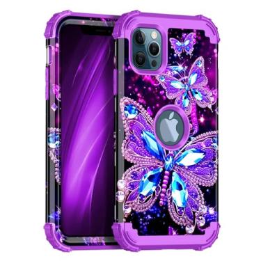 Imagem de Miqala Capa para iPhone 12 Pro Max, brilha no escuro, três camadas, resistente, proteção à prova de choque, amortecedor de plástico rígido + capa protetora de silicone macio para Apple iPhone 12 Pro