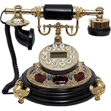 Imagem de INUUXLG Telefone retrô estilo europeu resina tridimensional esculpida telefone antigo com botão - branco, nº 3