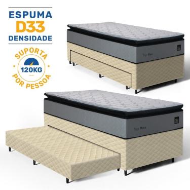 Imagem de Cama Box com Colchão de Espuma D33 Pillow Top Maxx + Auxiliar de Espuma Unique Solteiro 88cm