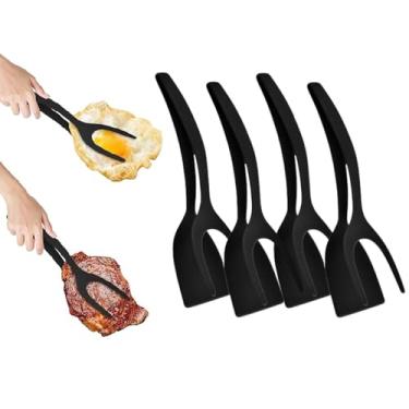 Imagem de Crmanedy Pinça de espátula Grip and Flip 2 em 1, espátula e pinça, ovo, panqueca, peixe, torrada francesa, utensílio de cozinha para fazer cozinha em casa (4 peças pretas), grande, vermelho/preto