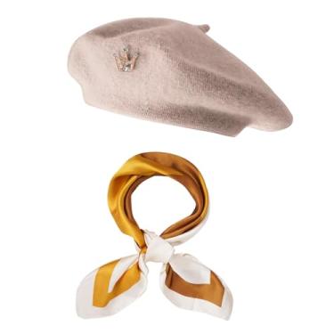 Imagem de choyaxo Conjunto de 3 acessórios de boina francesa, incluindo boina, cachecol, coroa para mulheres, festa temática francesa, Amarelo, standard