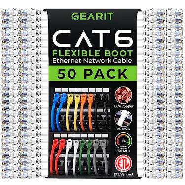 Imagem de GearIT Pacote com 50 cabos Cat6 Patch Cable 3 pés Cat 6 Cabo Ethernet com aba flexível e flexível - Série Preimum - Branco