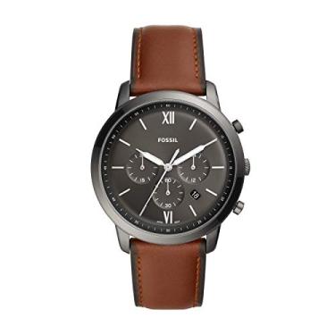 Imagem de Fossil Neutra Relógio cronógrafo masculino com pulseira de aço inoxidável ou pulseira de couro genuíno, Fumê, marrom, 7 x 5 x 7 inches, Neutra masculino