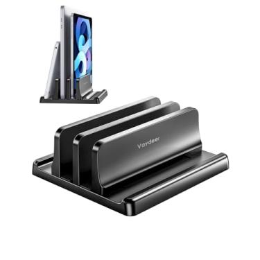 Imagem de Vaydeer Suporte vertical para laptop para mesa, suporte de laptop de plástico com dois compartimentos com design 4 em 1 que economiza espaço, suporte ajustável para laptop, suporta MacBook,