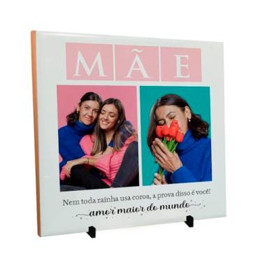Imagem de Quadro de Azulejo Personalizado com 2 Fotos 20x20 cm com Suporte Dia das Mães