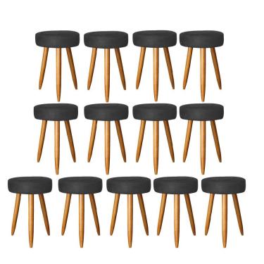 Imagem de Kit 13 Banqueta Alta Julia 50Cm Bar Cozinha Bistrô Pé Palito Rústico Suede Preto