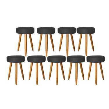 Imagem de Kit 09 Banqueta Alta Julia 50Cm Bar Cozinha Bistrô Pé Palito Rústico Tecido Sintético Preto