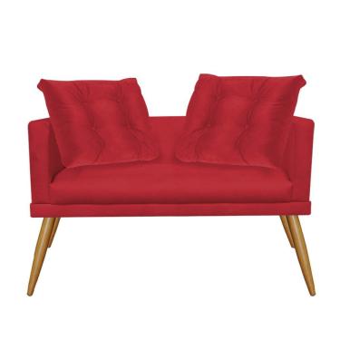 Imagem de Namoradeira Sofá Recamier Kim Luxo Confort Com Almofada Solta Pé Carvalho Suede Vermelho