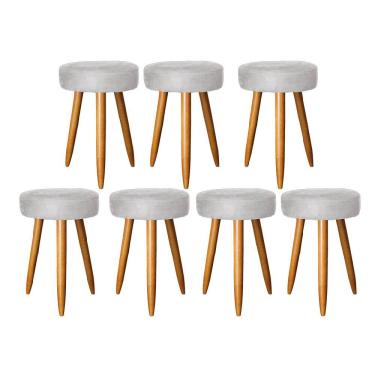 Imagem de Kit 07 Banqueta Alta Julia 50Cm Bar Cozinha Bistrô Pé Palito Castanho Corino Cinza