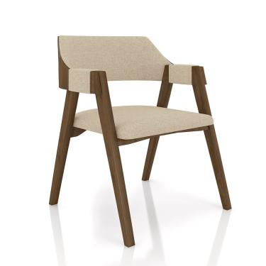 Imagem de Cadeira Sala De Jantar E Jogos Carteados Madeira Maciça Poker Linho Offwhite-nogueira G42 - Gran Belo