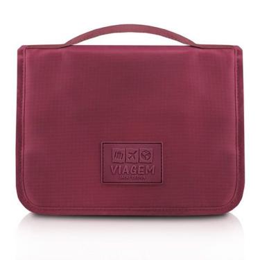 Imagem de Necessaire Com Gancho Para Viagem Estampa Lisa Jacki Design Vermelho Escuro