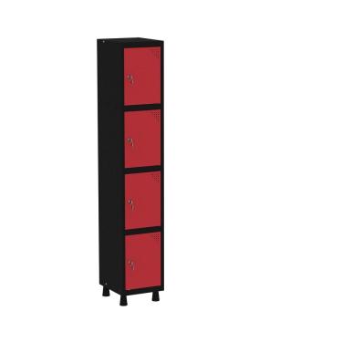 Imagem de Roupeiro Em Aço Mt 1v 4 Portas - Fechadura Preto-vermelho