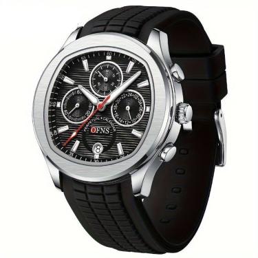 Imagem de Relógio Ofns Masculino - Brilho Noturno, à Prova D'água 30m, Calendário & Cronômetro Preto Prateado