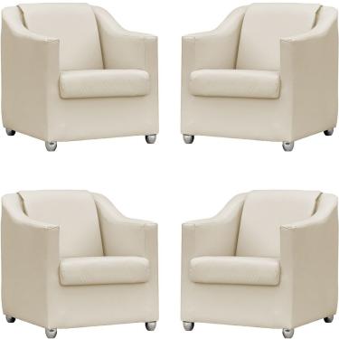 Imagem de Kit 4 Poltronas Mila Corino Cores Pé De Plástico Cromado - Bege Corino