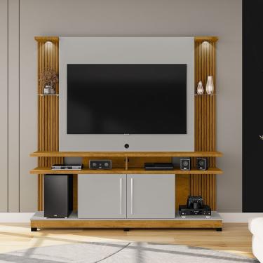 Imagem de Estante Home York Com Led E Prateleiras De Vidro Tradicional Moderno Naturalle-off White