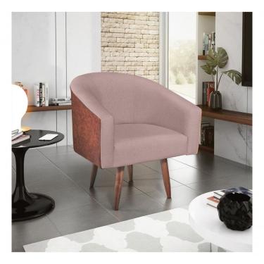 Imagem de Poltrona Luiza Sintético Nozes E Linho Bege - Amarena Móveis Cor Rosê Desenho Do Tecido Linho