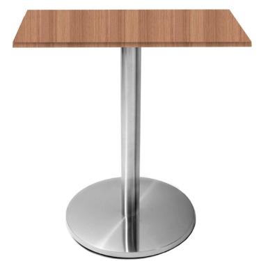 Imagem de Mesa Beta Inox 75 Cm (altura) Disco Redondo Tampo Mdp Quadrado 80 Cm (larg) X 2,50 Cm (alt) Noce Naturalle