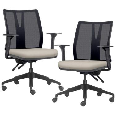 Imagem de Kit 2 Cadeiras De Escritório Giratória Diretor Flow F02 Base Preta Sintético Bege - Lyam Decor