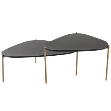 Imagem de Kit 02 Mesas De Centro Para Sala De Estar Pés Metálicos Adek A03 Nero Dourado - Lyam Decor