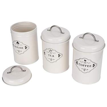 Imagem de Conjunto Cremoso de café de Gabinete de chá de chá de Metal Branco e Jarra de Armazenamento de Açúcar Com Design de Tampa para Armazenamento de Cozinha Feita de Espessado