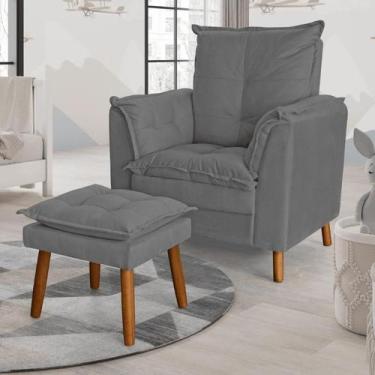 Imagem de Poltrona Amamentação Descanso Pés Palito Com Puff Ariel Suede Cinza Tw