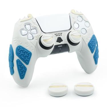 Imagem de CHIN FAI Capa Protetora Para Controle De Ps5, Silicone Ergonômico Inspirado Em Wukong Com Capas Joystick Formato Olhos Fogo, Design Cota Malha E Parte Traseira Nuvem (Cinza)