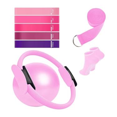 Imagem de kowaku Bola de exercício Pilates Essentials 9 peças para mulheres, acessórios de alongamento e ioga, equipamento de treino para musculação de pernas, Rosa