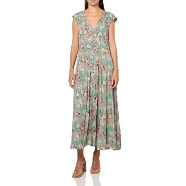 Imagem de Lucky Brand Vestido midi feminino plissado com botões, Floral verde, M