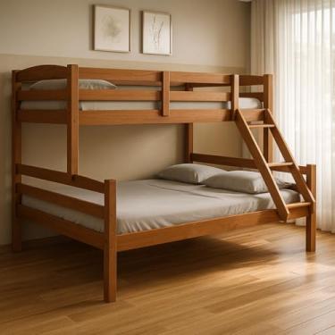 Imagem de Beliche Casal Solteiro De Madeira Pinus Robusto E Moderno (castanho)