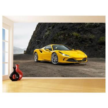 Imagem de Papel De Parede 3D Carro Ferrari Amarela Fundo 3,5M Car124 - Você Deco