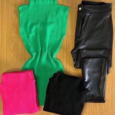 Imagem de blusa feminina gola alta sem manga de trico - Filó Modas, m, Preto