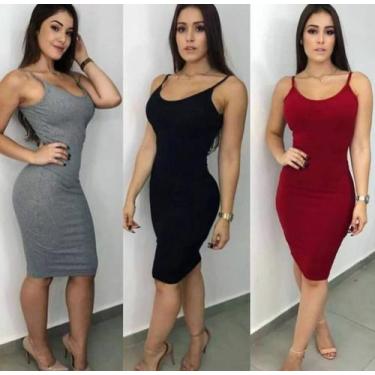Imagem de Vestido midi tubinho malha canelada alça regata - moda filo