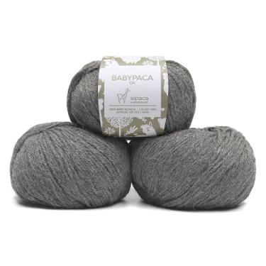Imagem de Conjunto de 3 novelos de lã de alpaca para bebês 100% Peso DK - Feito no Peru - Celestial macio e perfeito para tricô e crochê (cinza macio, DK)