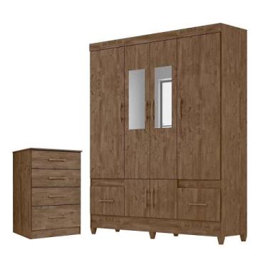 Imagem de Conjunto Guarda Roupa Com Espelho e Cômoda Gokyo Castanho Wood - CASA 