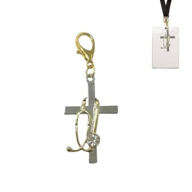 Imagem de SPANSEE Cruz com pingente de estetoscópio, amigo de crachá, acessórios de carretel de crachá de enfermeira, decoração de carretel de crachá de estetoscópio cruz médica, presente de graduação de