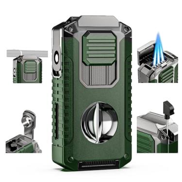 Imagem de COOLRISE Isqueiro Maçarico 5 Em 1 Com Cortador, Furador, Suporte E Ferramenta De Intensificação De Desenho, Chama Tripla À Prova De Vento, Isqueiro Tudo Em Um Com Acessório Multifuncional, Isqueiro