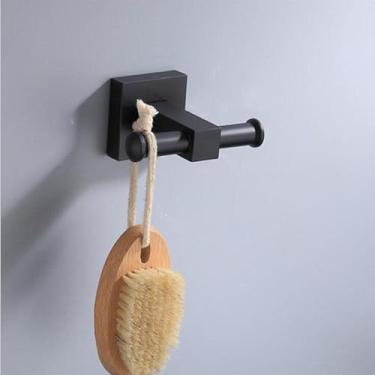 Imagem de Kit de ferragens para banheiro preto - 6 peças de toalheiros e ganchos para papel higiênico - aço inoxidável, ganchos para roupão