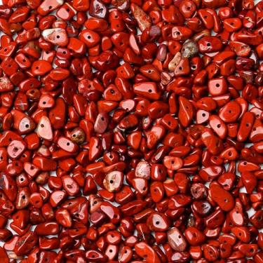 Imagem de ZHIYUXI 400 peças de contas de pedra de lascas naturais jaspe vermelho 5-8 mm cristais pedras irregulares pedras soltas contas furo perfurado joias fazendo bricolage para colar de pulseira artesanato de árvore de cristal