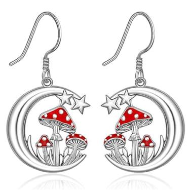 Imagem de MALOYANVE Brincos femininos de cogumelo prateado, feitos à mão, boêmio, mágico, vermelho, retrô, fosco, lua, flor, esculpido, boêmio, pingente de pingente, estilo étnico, joias para presentes, Medium