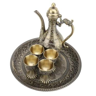 Imagem de Depisuta Café Turco Vintage, Bule de Bule de Metal do Oriente Médio Com Bandeja e 4 Xícaras, Xícara de café Turca para Decoração Em Casa, Presente para Aniversário, Natal, Dia da Mãe Dia (Bronze)