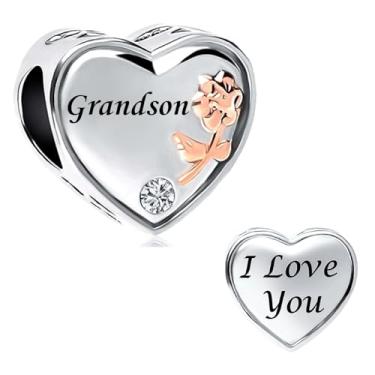 Imagem de MiiFort Grandson I Love You Heart Charm Fit Pandora Charms Pulseiras Rose Birthday Jewelry Gifts for Grandma Grandmother Mothers Day