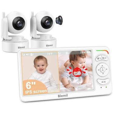 Imagem de Babá Eletrônica com Tela de 15 cm, 2 Câmeras, Áudio, Bateria de 30h, Controle Remoto, Visão Panorâmica e 150 Idiomas,Blemil