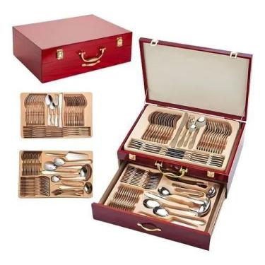 Imagem de Faqueiro Inox Luxo 84 Peças Dourado com Maleta - nakazaki