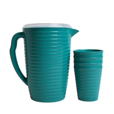 Imagem de Jarra 2L e 4 Copos 350ml Coloridos Kit Suco Água Plástico - Revenda, V