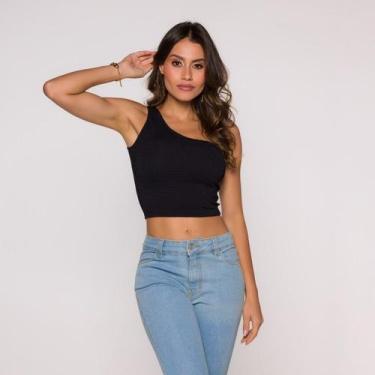 Imagem de Blusa Cropped Um Ombro Só - Croppeds Store, M, Preto