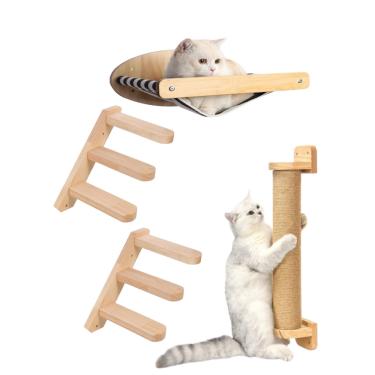 Imagem de Conjunto cama para gato + 2 escadas + arranhador parede