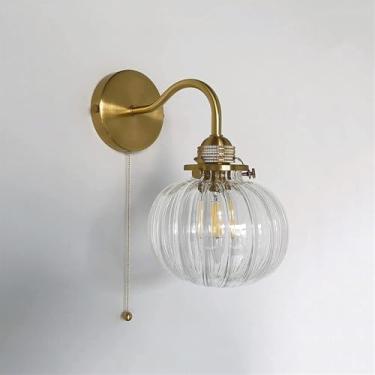 Imagem de Luminárias De Parede De Latão Com Interruptor, Arandelas De Parede De Vidro Esféricas Minimalistas, Luminária E14, Luzes De Parede Com Padrão Melão Para Corredor, Quarto, Sala De Estar