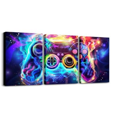 Imagem de Feelyou Pintura de parede de gamer infantil, pôsteres, galáxia, jogos, imagem, decoração de parede, para meninos e meninas, console de jogos, arte de parede em tela para sala de estar, quarto, gamepad